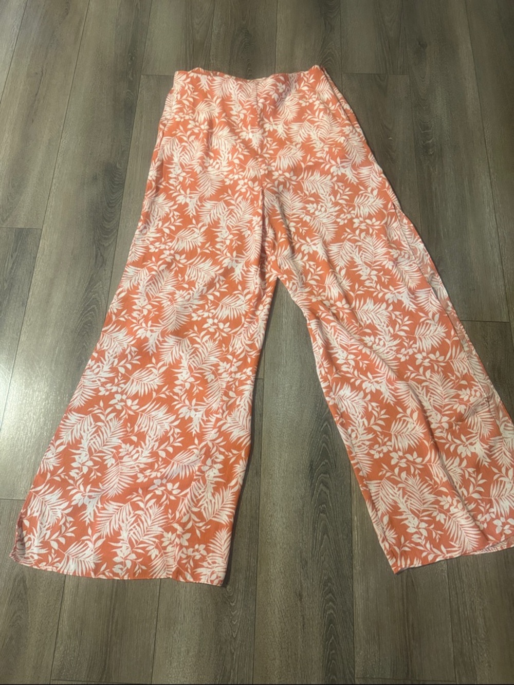 Lulus Tropical Print Wide Leg Pants | Orange & White | Size M